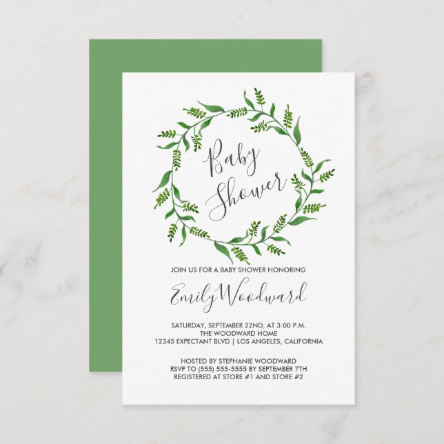 Botanical Greenery Wreath Baby Shower Invitation (Front/Back)