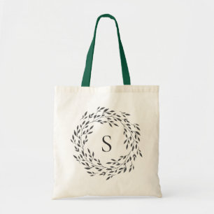 Botanical Greenery Wreath Monogram Tote Bag