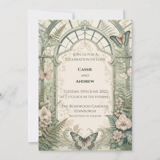 Botanical Greenhouse Butterfly Wedding Invitation (Front)