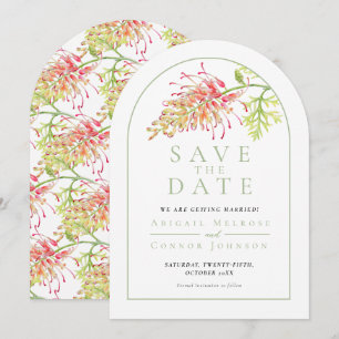 Botanical Grevillea floral arch sage green Save The Date