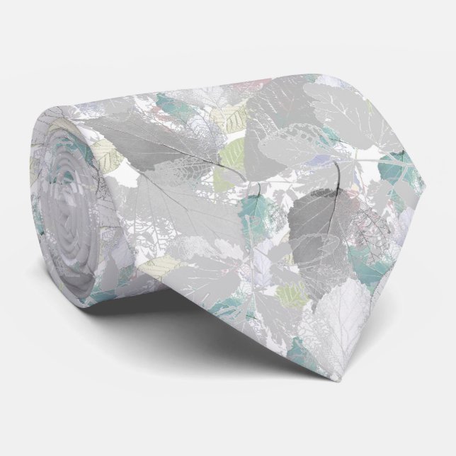 Botanical ,grey, leaves ,white and grey, turquoise tie (Rolled)