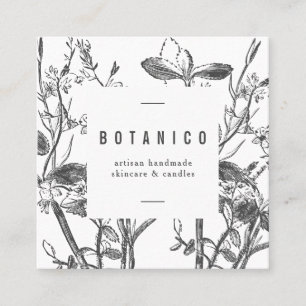 Botanical Grey White Floral Simple Classy Square Business Card