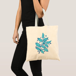 Botanical Grocery Tote in Blue and Navy Bag