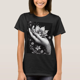 Botanical Hand Etching with Falling Petals Canvas T-Shirt