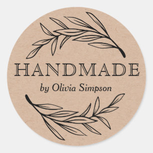 Botanical Handmade Small Business Personalised Classic Round Sticker