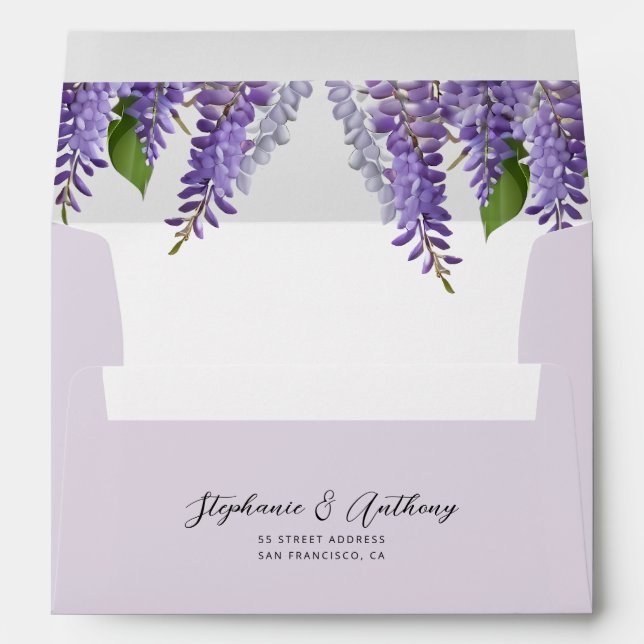 Botanical Hanging Purple Wisteria Wedding  Envelope (Back (Bottom))