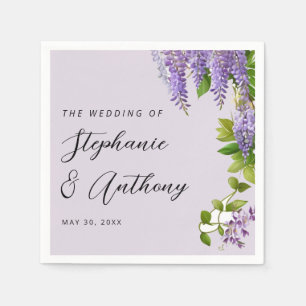 Botanical Hanging Purple Wisteria Wedding Napkin