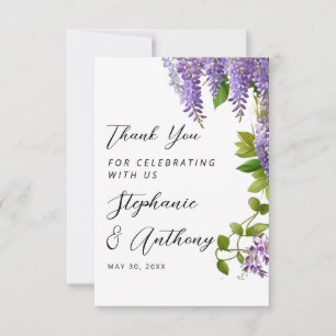Botanical Hanging Purple Wisteria Wedding Thank You Card