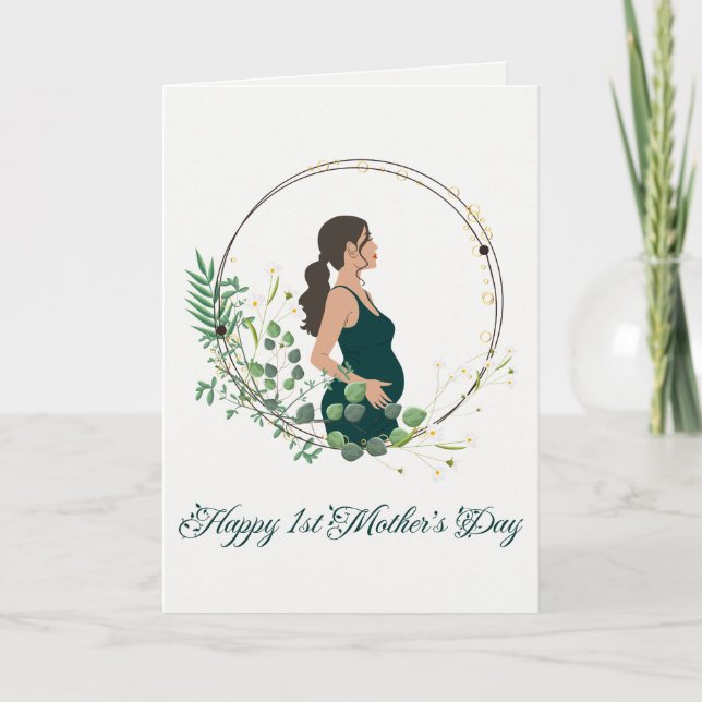 Botanical Happy 1st Mother's Day For Mum To Be Holiday Card (Front)