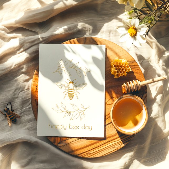Botanical Happy Bee Day Foil Birthday Card (Creator Uploaded)