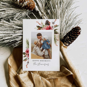 Botanical Happy Holidays Photo Personalised Holida Holiday Card