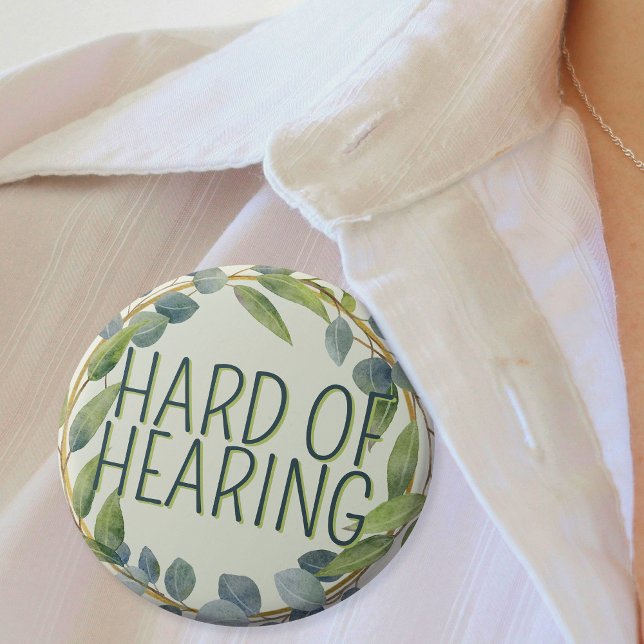 Botanical Hard of Hearing Green Deafness  3 Cm Round Badge (Mockup of pin on white blouse)