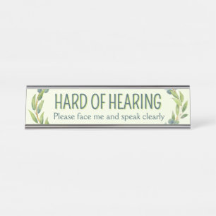 Botanical Hard of Hearing Green Deafness Desk Name Plate