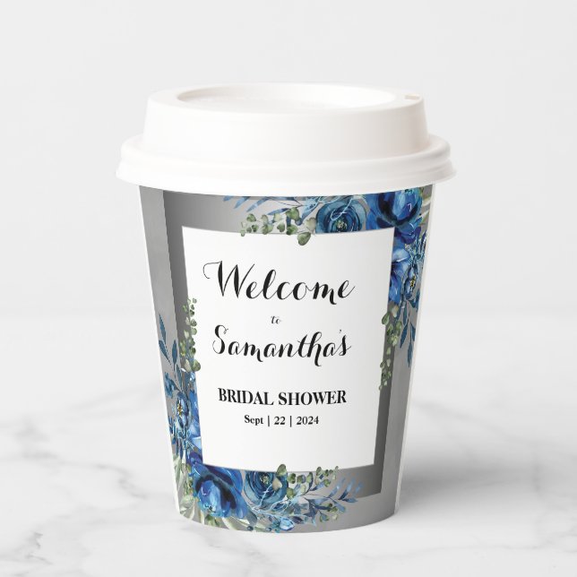 Botanical Harmony: Silver-Trimmed Bridal Shower  Paper Cups (Front)