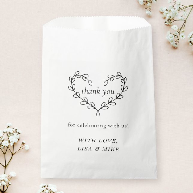 Botanical Heart Wreath Wedding Bridal Shower Favour Bag (Creator Uploaded)