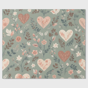 Botanical Hearts Romantic Floral Seamless Pattern  Wrapping Paper