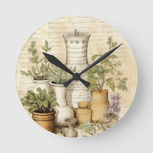 Botanical Herb Garden Round Clock