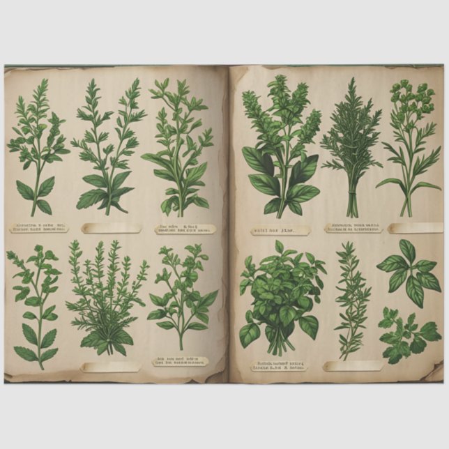 Botanical Herbarium Decoupage Vintage Ferns, Tissue Paper (Front)