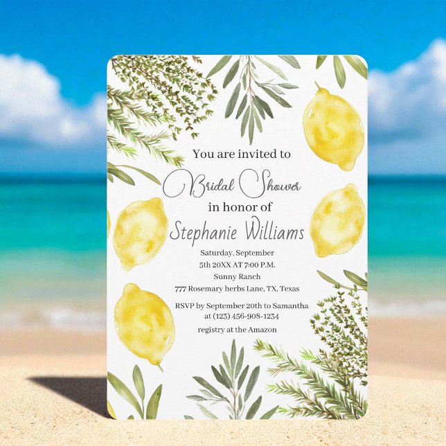 Botanical Herbs Lemons Watercolor Bridal Shower  Invitation (Creator Uploaded)