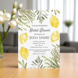 Botanical Herbs Lemons Watercolor Bridal Shower  Invitation