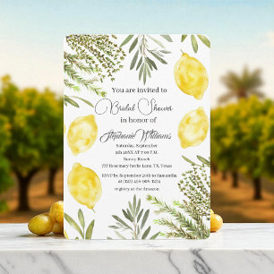 Botanical Herbs Lemons Watercolor Bridal Shower  Invitation