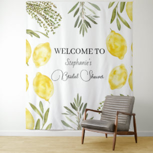 Botanical Herbs Lemons Watercolor Bridal Shower Tapestry