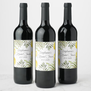 Botanical Herbs Lemons Watercolor Bridal Shower  Wine Label