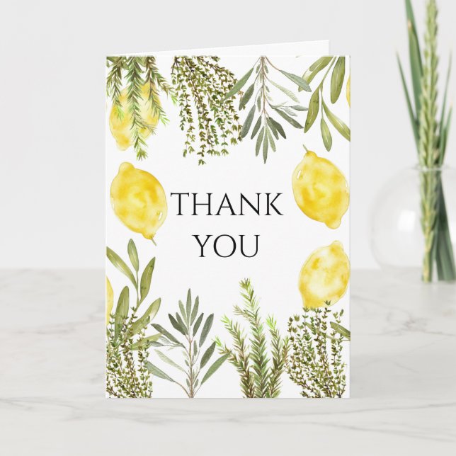 Botanical Herbs Lemons Watercolor Thank you Invitation (Front)