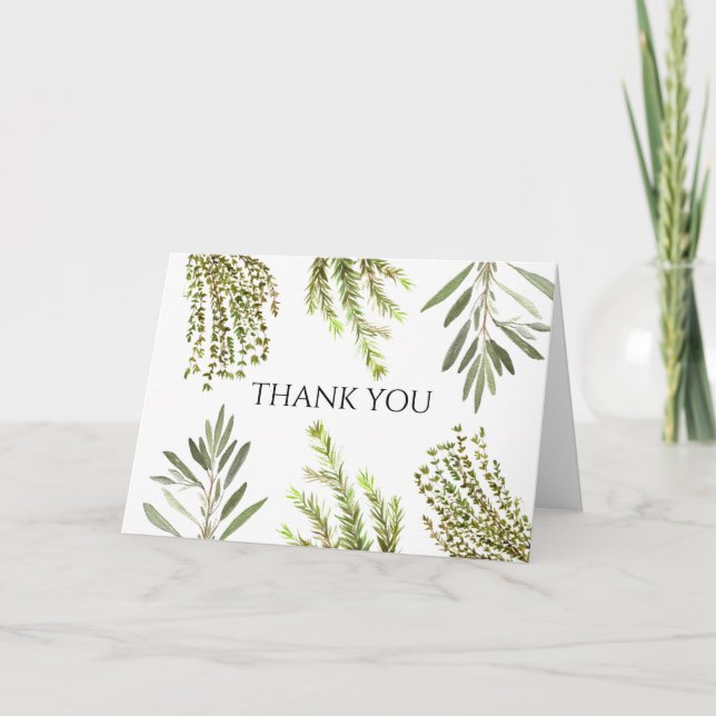Botanical Herbs Rosemary Watercolor Thank you Invitation (Front)