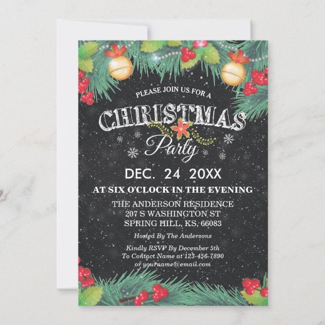Botanical Holiday Family Reunion Christmas Party Invitation (Front)