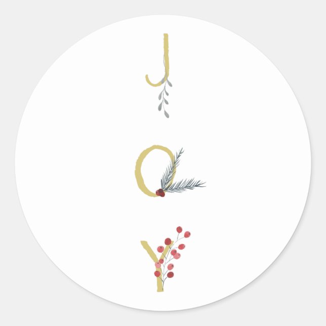 Botanical Holiday Joy Rustic Gold Minimal Party Classic Round Sticker (Front)