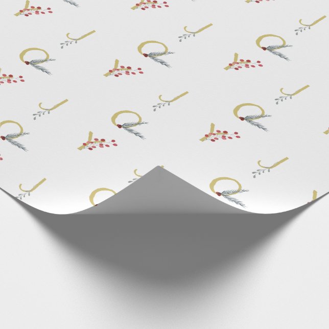 Botanical Holiday Joy Rustic Gold Minimal Party Wrapping Paper (Corner)