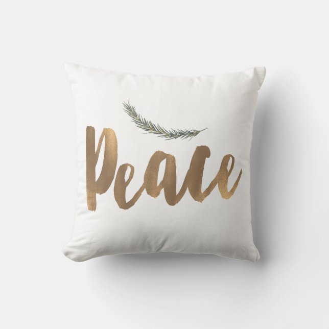 Botanical Holiday Peace Branch Pine Rustic Gold Cushion (Front)