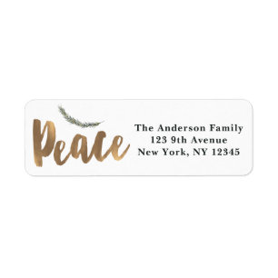 Botanical Holiday Peace Branch Pine Rustic Gold Return Address Label