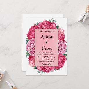 botanical hot pink floral wedding invitations
