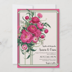 botanical hot pink floral wedding invitations