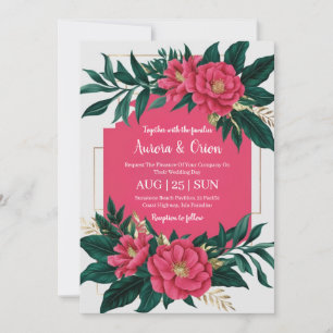 botanical hot pink floral wedding invitations
