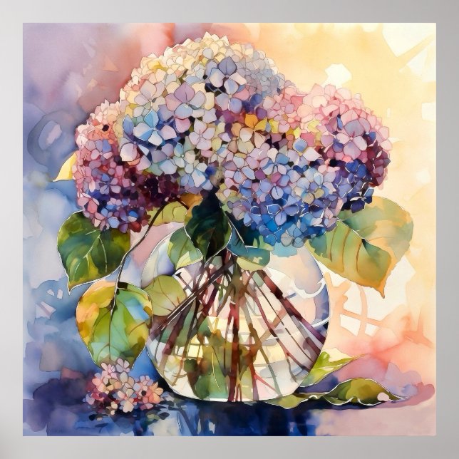 Botanical Hydrangea Bouquet Art Poster (Front)