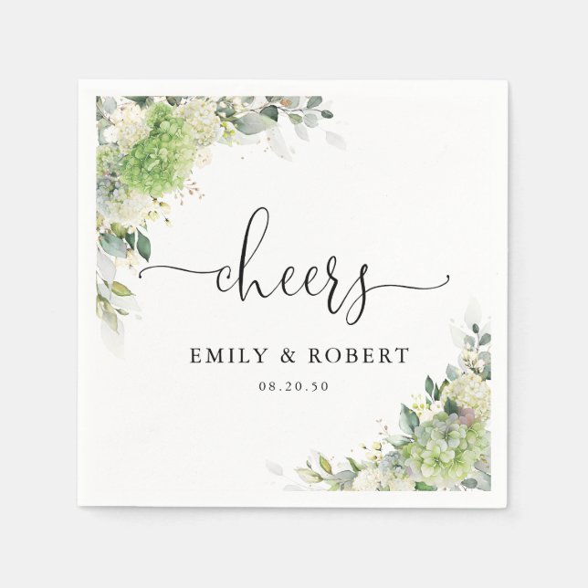 Botanical Hydrangeas Wedding Napkins (Front)