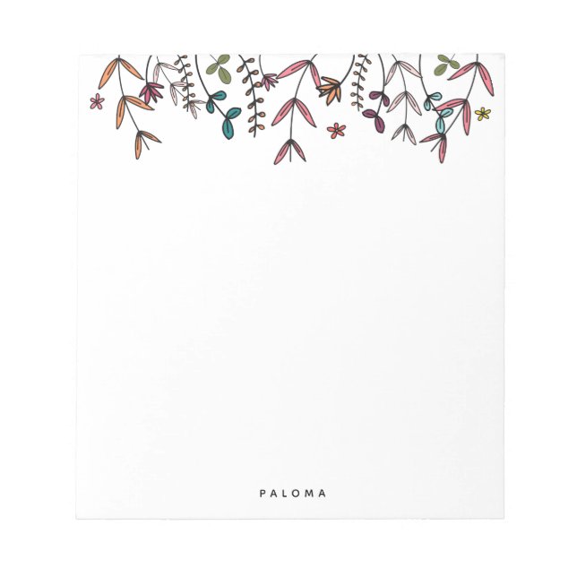 Botanical Illustrated Modern Personalised Name Notepad (Front)