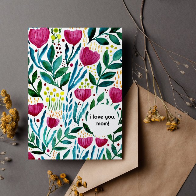 Botanical illustration I love you mum Mother's day Holiday Card (Creator Uploaded)