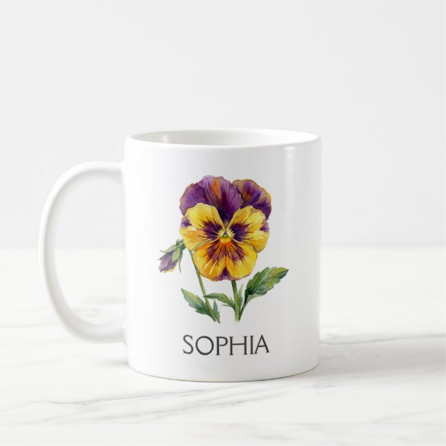 Botanical Illustration Mug - Yellow Pansy (Left)