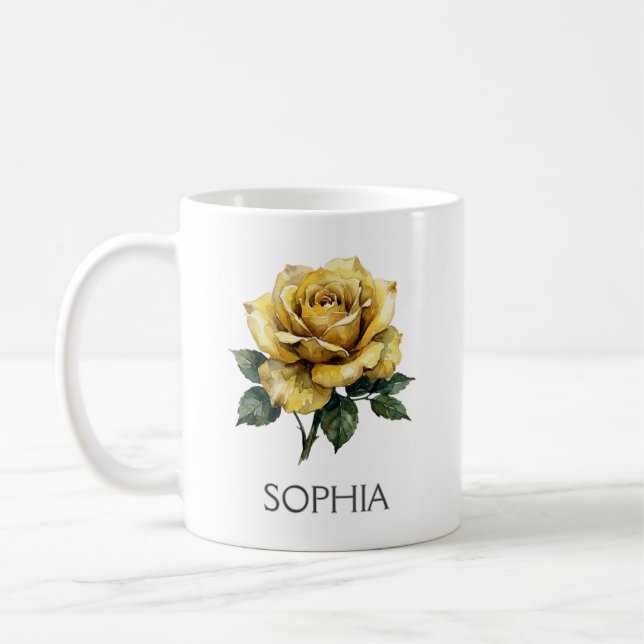Botanical Illustration Mug - Yellow Rose (Left)