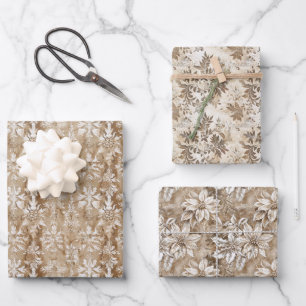 Botanical Illustrations and Beige and White Damask Wrapping Paper Sheet