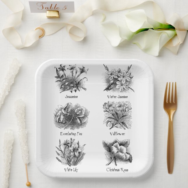 Botanical illustrations paper plate (Wedding)