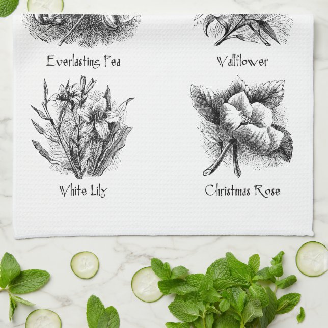Botanical illustrations tea towel (Folded)