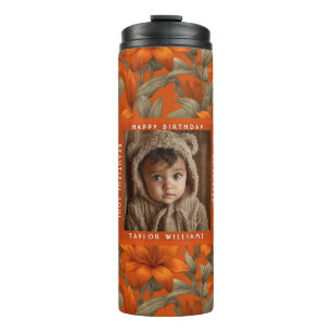 Botanical Inspired Custom Lilies Themed Birthday Thermal Tumbler
