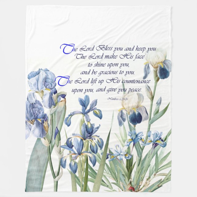 Botanical Iris Flowers Floral Bible Blessing Fleece Blanket (Front)
