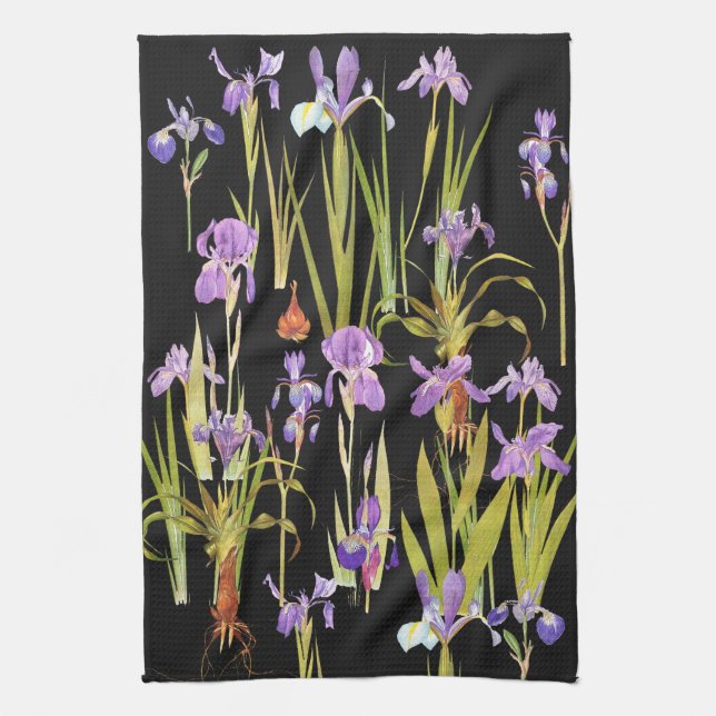 Botanical Iris Flowers Floral Irises Tea Towel (Vertical)