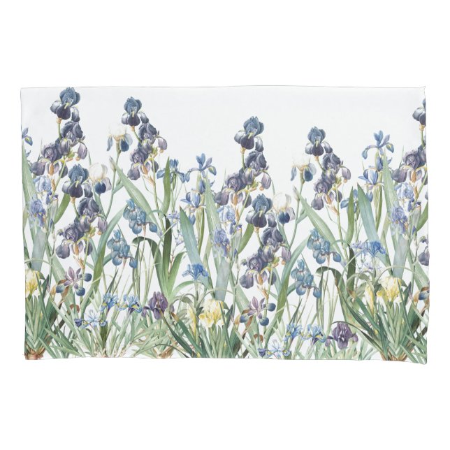 Botanical Iris Flowers Floral Pillowcase (Front)